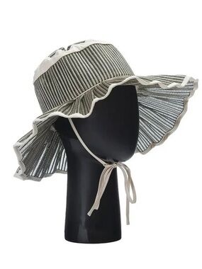 Ruffled Brim Sun Hat with Chin Tie - PINK